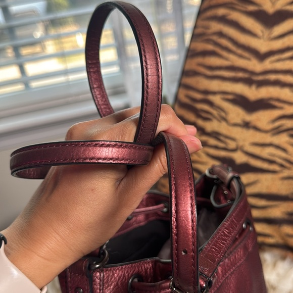 Coach baby Mickie Metallic Burgundy Drawstrings Bucket Bag - Picture 10 of 12